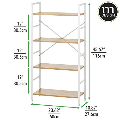 Mdesign Industrial Metal And Wood 4 Tier Bookshelf, Tall Modern Etagere Bookcase Shelving Furniture Unit For Books, Plants, Pictures, Rustic Storage For Bedroom, Living Room, Or Office, White/Oak #TOP2
