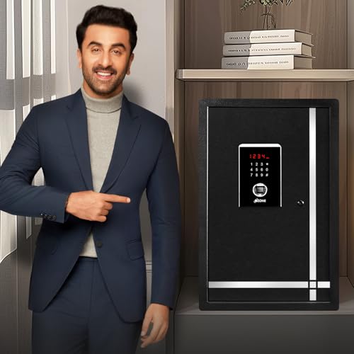 Image of Ozone 55L Digital Biometric Safe Locker for Home & Office | Fingerprint Access | Auto Secure Motorized Lock | Electronic LED Display | Heavy-Duty Steel | 36D x 35W x 55.5H cm | Black | 2-Year Warranty