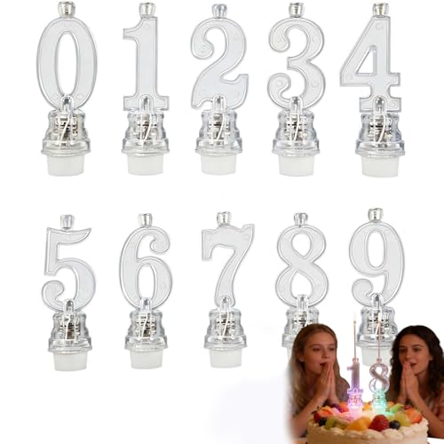 LED Birthday Cake Candles,Reusable Number Birthday Candle Holder Set