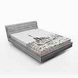 ABAKUHAUS Las Vegas Sábana Elastizada, Estado de Nevada Dibujados a Mano, Suave Tela Decorativa Estampada Elástico en el Borde, 160 x 200 cm, Beige Negro