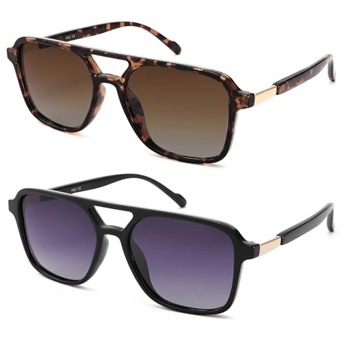 Retro Polarized Aviator Sunglasses for Women Men - Trendy Cool Square Shades Sun Glasses