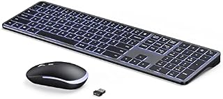 Wireless Keyboard and Mouse, seenda Backlit Wireless Keyboard and Mouse Set, Full Size Rechargeable Keyboard and Mouse for Windows/Computer/PC/Laptop - UK Layout, Space Grey