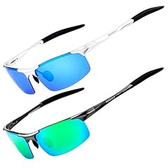 D4 2pcs Silver Frame Blue Lens + Gray Frame Green Lens