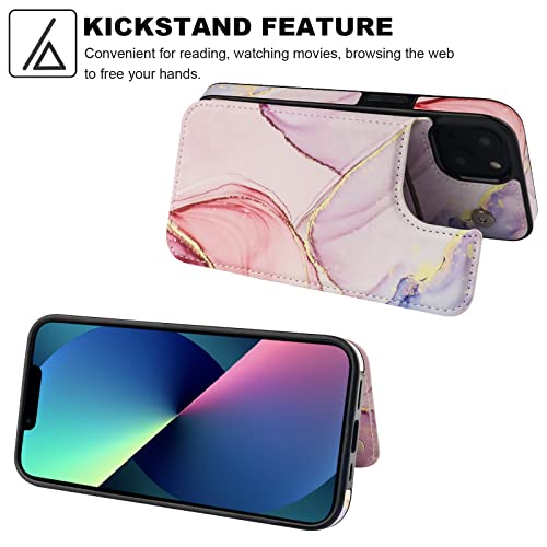 Image of HAOPINSH for iPhone 13 Case Wallet with Card Holder, Pink Marble Pattern Back Flip Folio PU Leather Kickstand Card Slots Case for Women Girls, Double Magnetic Clasp Shockproof Cover 6.1 inch