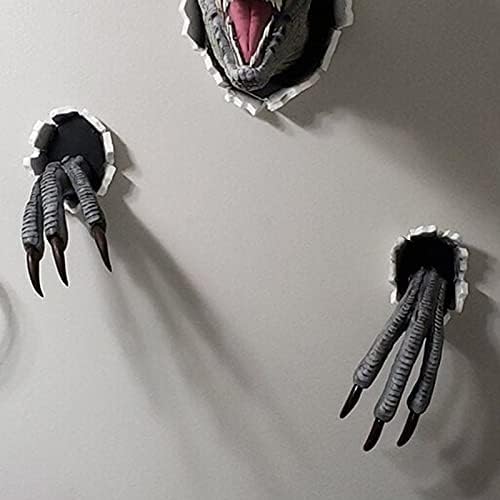Wall-Mounted Dinosaur Resin Sculpture Wall-Broken Dinosaur Head with Claw Props Replica Set,3D Dinosaur Statue Home Art Life-Like Decoration for Home Children's Bedroom and Livinng Room Blue