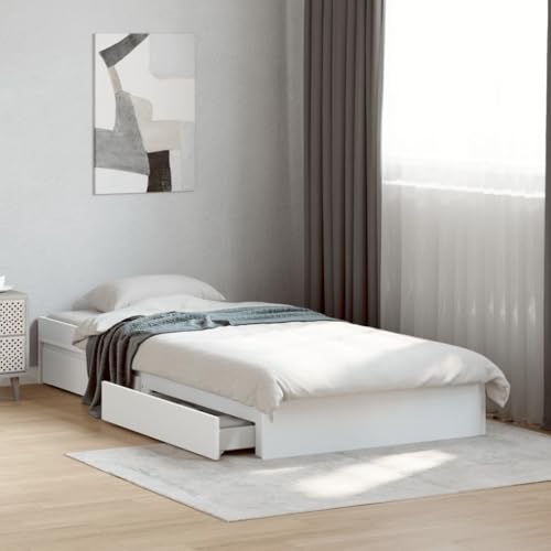 vidaXL Cama con cajones Madera de ingeniería Blanca 75x190 cm, Cama, Cama con almacenaje, Estructura de Cama Individual, Cama Individual