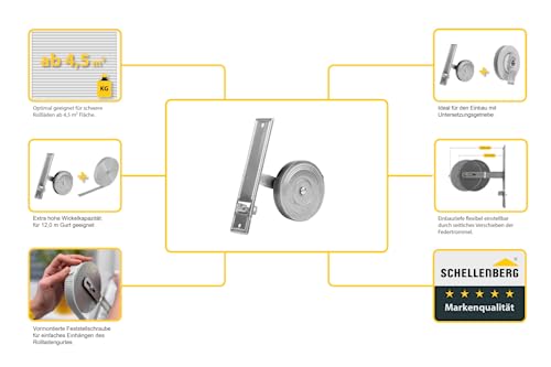 Schellenberg 50300 Rolladen Gurtwickler Unterputz, 18,5 cm Lochabstand, Einlasswickler System Maxi, verzinkt