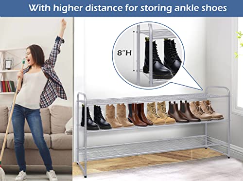 Image of KEETDY 3-Tier Long Shoe Rack for Closet Metal Shoe Organizer for Entryway, Wide Stackable Shoe Storage Shelf with Sturdy Wire Grid for Closet Floor, Bedroom, Grey
