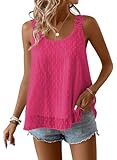 TUUHAW Ropa Mujer Talla Grande Camisetas Tirantes sin Mangas Mujer Cuello Redondo Camisa Suelto Basic Blusas Floral Casual Elegante Túnica Encaje Tank Tops Color Sólido Estilo Retro Fucsia XXL