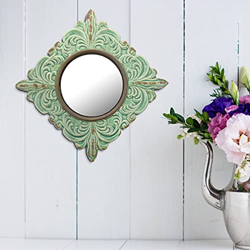 Stonebriar Decorative 11.3" Antique Green Diamond Shape Ceramic Accent Wall Mirror #TOP5