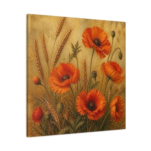 Toile pavots orange pour illuminer un salon sombre et vintage