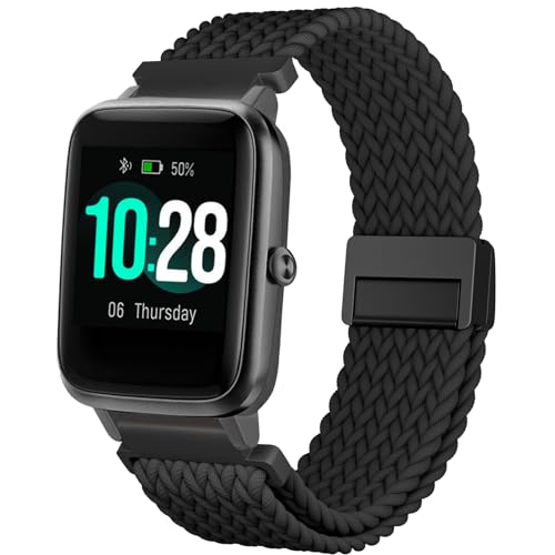 CUNUJIX Braided Watch Bands Compatible with Veryfitpro ID205L,19mm, Loop Magnetic Stretchy Nylon Elastic Fabric Strap for Willful YAMAY SW020 SW021 SW023 SW025 ID205 ID205L ID205S ID205U Women Men