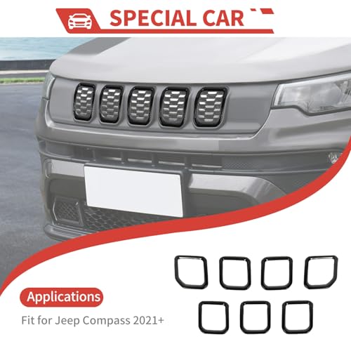 Image of Grill Inserts Grille Guards Trim Exterior Accessories Compatible with Jeep Compass 2021+ Trailhawk /Limited /Latitude /Altitude /Sport(Black)