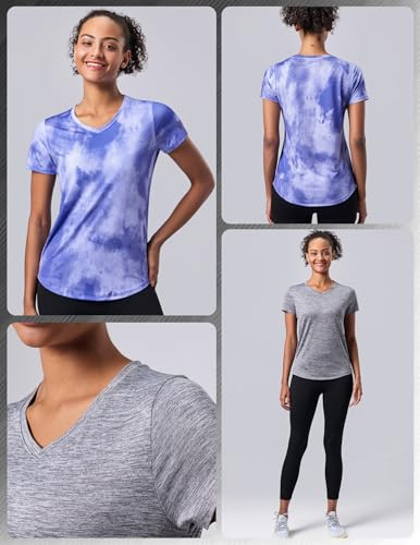 Image of 5 Pack Women's Quick Dry Short Sleeve T Shirts, Athletic Workout Tee Tops for Gym Yoga Running