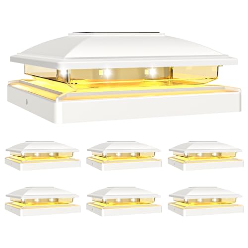 VOLISUN Solar Post Cap Light Outdoor Waterproof 6pack,Solar Fence - Post Lights for 4x4 5x5 6x6 Wooden/Vinyl Post,White Deck Post Cap Light Solar Powered with Warm White for Garden/Patio/Porch by VOLISUN - Used condition - US$23.29