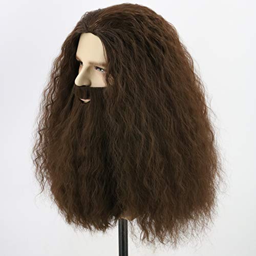 Topcosplay Wig and Beard Adults Long Brown Curly Wig Wizard Wig for Halloween Carnival Fancy Dress Party (Brown) - Image 4