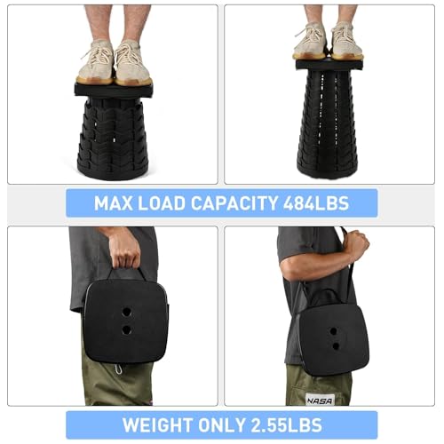 Image of Folding Stool, Camping, Hiking, Fishing, Picnic Chair Seat Table, Round Foldable Stool for Home, Office, Garden, Traveling (Black SQVER)