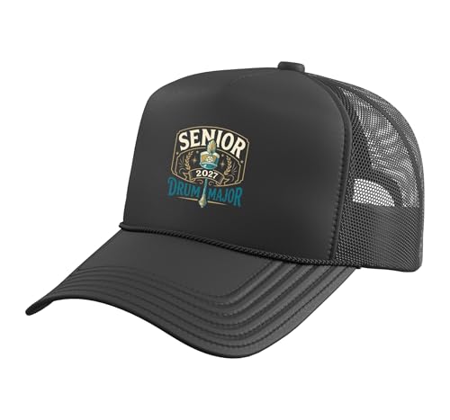 Senior 2027 Drum Major Drumming Class of 2027 Drummer Trucker Hat with Adjustable Mesh Back, Black