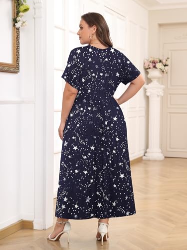 Image of BELAROI Womens Plus Size Maxi Dress Summer Wrap V Neck Flowy Long Sundress Beach Dresses with Pockets