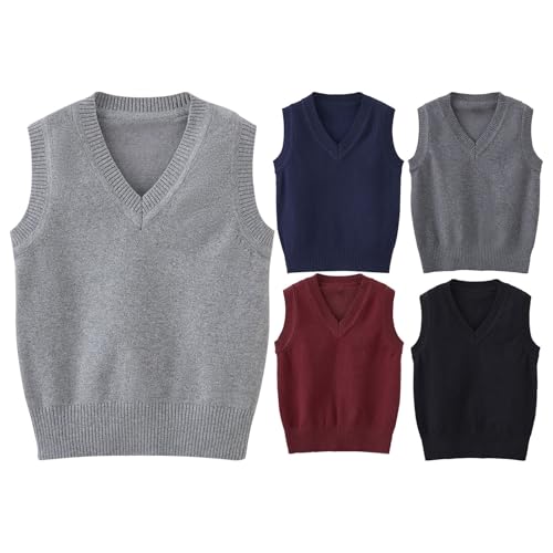Boys Girls Sweater Vest V-Neck Sleeveless Knit Schoolwear Pullover Sweatshirt Cute Fall Casual Tops Classic Clothes
