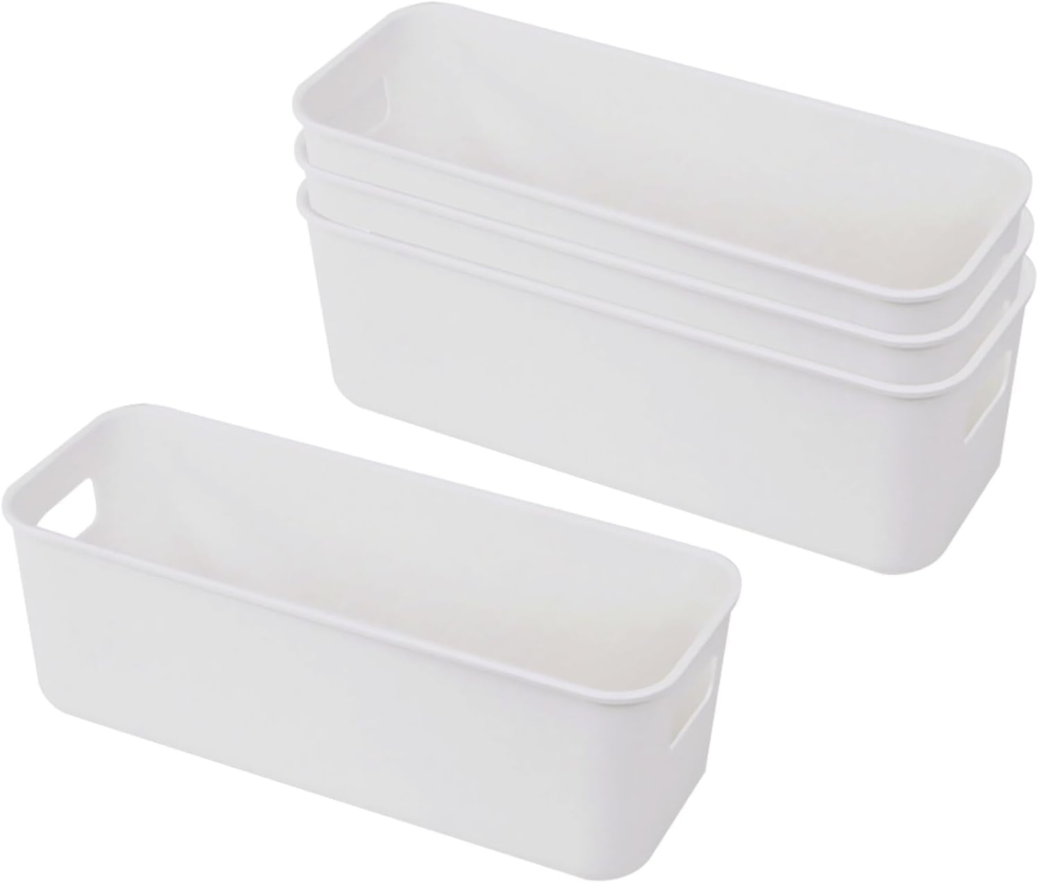 4Pcs Plastic Storage Bins, White Plastic Storage Basket, for Kitchen, Cupboard, Office, Bathroom, Toy, Home Tidy Open Storage Bins with Handles