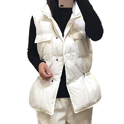 GL SUIT Women's White Duck Down Gilet Lightweight Padded Vest Body Warmer Waistcoat Sleeveless Jacket Outerwear Winter Coat for Running Cycling Walking Travelling,White,M