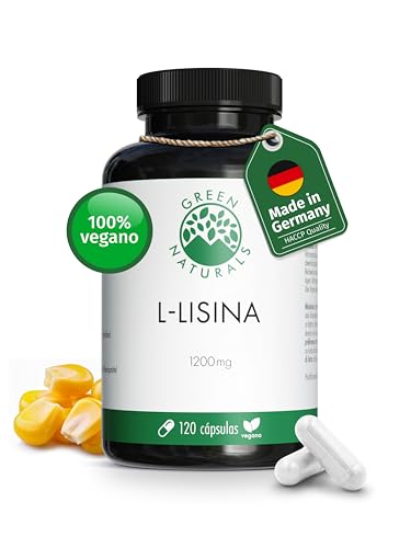 L-Lisina - Alta dosis: 1200 mg - 120 cápsulas (suministro para 2 meses) - Fermentada de maíz - 100% natural, pura y vegana - Green Naturals®