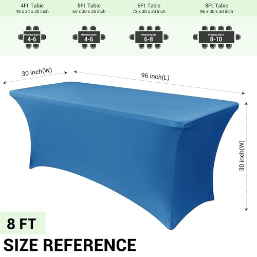 Image of Obstal 8Ft Stretch Spandex Table Cover for Standard Folding Tables - 2 Pack Universal Rectangular Fitted Tablecloth for Party, Banquet, Events, Trade Show (Aqua, 96L x 30W x 30H Inches)