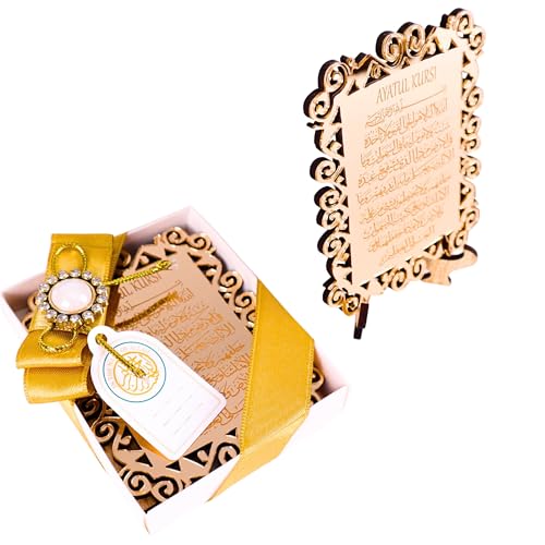 IEF 5 Pcs Ayatul Kursi Favors on Stand for Guests in Bulk, Wedding Baby Shower Birthday Ramadan Eid Ameen Islamic Muslim Party Favors Gifts (Gold Mirror)