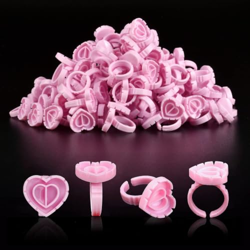 NXJ INFILILA Glue Rings for Eyelash Extensions 100PCS Disposable Rings For Lashes Lovely Heart Shape Makeup Plastic Nail Art Glue Cups Lash Extension Supplies for Eyelash Extensions