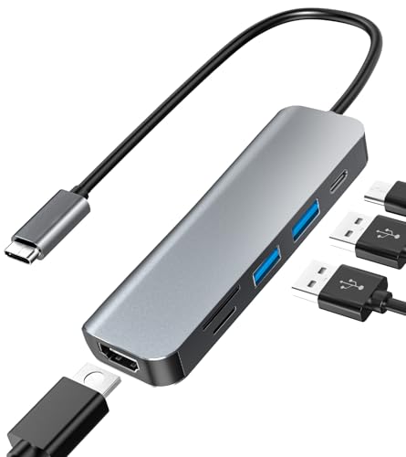 Hub USB-C 6 em 1, Adaptador Multiportas com HDMI 4K, PD 100W, 2 U...