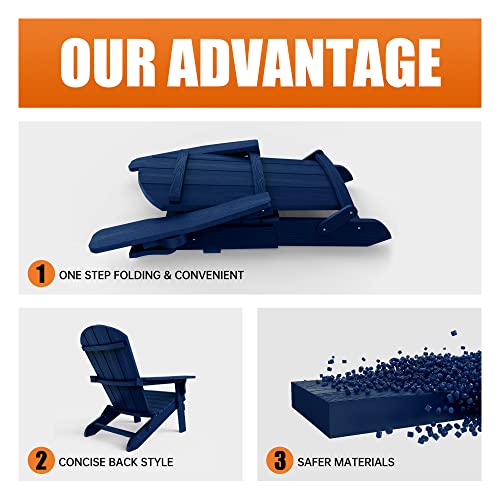 Yefu Adirondack Chair, Oversized Plastic Adirondack Chair Folding Outdoor Chairs With Cup Holder, Lawn Chair With Weather Resistant For Outside Deck Lawn Garden, Weight Capacity Up To 400 Lbs –Navy #TOP3