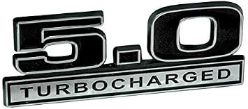 5.0 Liter 302 Engine Turbocharged Emblem Badge in Chrome & Black - 5" Long