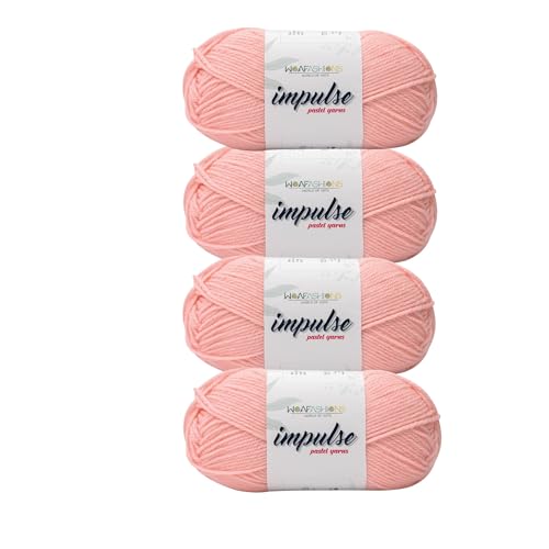 Image of WOAFashions Impulse Hand Knitting & Crochet Yarn, Premium Acrylic, 4 : Medium (Peach Pink) (4x100gms / 14.1oz)