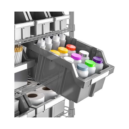 Image of 7-Tier NSF 22-Bin Steel Wire Shelving Rack, 36 inchW x 14 inchD x 56 inchH, Gray | 22 slide-out bins with tilt-lock design keep supplies organized and accessible
