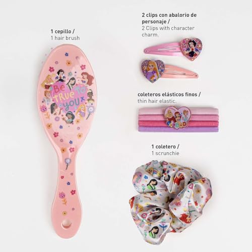 Set Di Bellezza Delle Principesse - Include 1 Spazzola, 2 Forcine, 4 Elastici E 1 Elastico In Tessuto, Multicolore, Ispirato Alle Principesse - Prodotto Originale Progettato In Spagna - 2