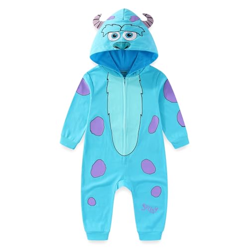 Disney Monsters Inc Boys Costume Zip Up Hooded Coverall for Newborn Infant and Toddler Blue or Green