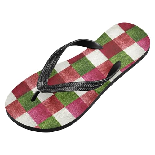 Flip Flop Sandals Red Green Checkered Print for Women Men Beach Outdoor XS2