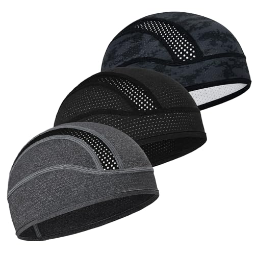 MELASA 3 Packs Skull Cap Helmet Liner Cooling Breathable