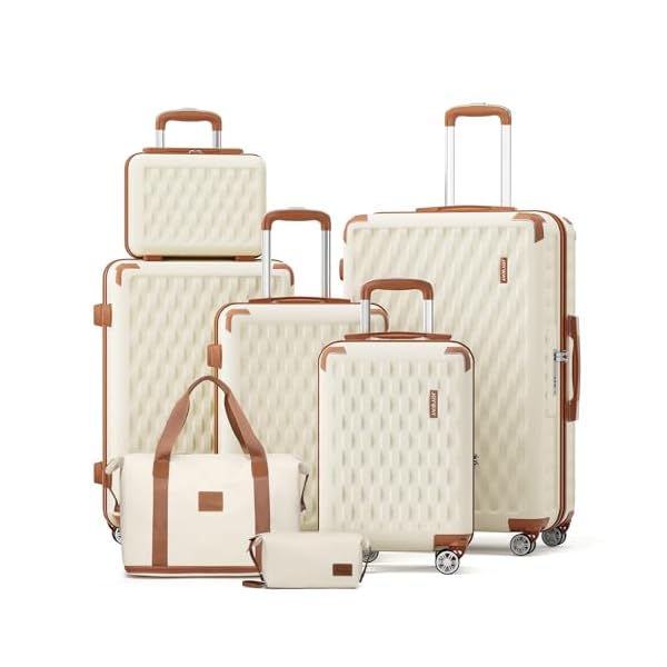 Melalenia Luggage Sets 5 Piece Suitcase Set,Hard Shell Carry on Luggage Travel Suitcases with Spinner Wheels and TSA Lock, Lightweight Luggage Set for Women,Beige Brown
