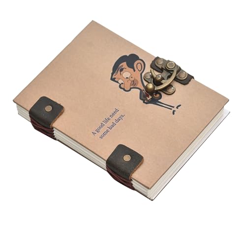 Image of Funny Mr. Bean Diary | Handmade Recycled Paper Journal with Metal Lock | 7x5 Inch Eco-Friendly Notebook for Writing, Drawing & Personal Use