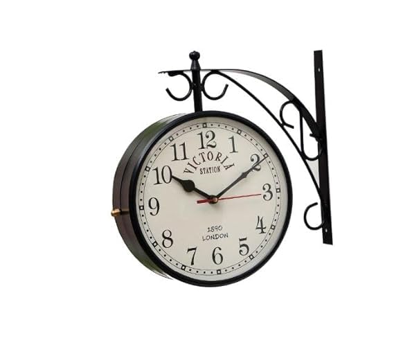 Image of Double-Sided Wall Clock | Trending Design | Classic Hanging Bracket Clock for Home & Cafe Decor (10 inch White Dial)