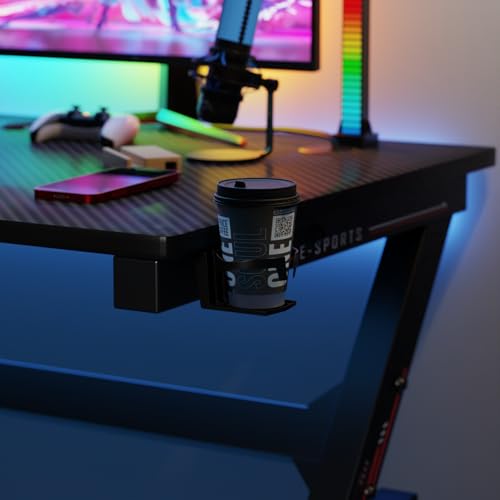 Image of BestOffice | 47 inch Gaming Desk | Black & Blue | Carbon Fiber Textured Computer Desk | Sturdy Steel Frame,Cup Holder, Headphone Hook, Cable Management Holes, Adjustable Leg Pads | for Gamers,Home,Office
