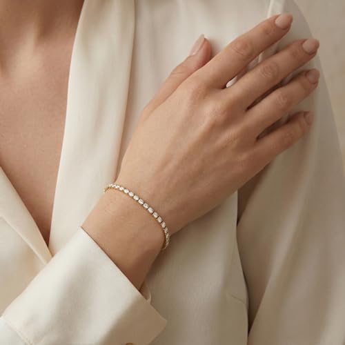 3mm Diamond Classic Tennis Bracelet for Women Dainty, Gold Plated Bracelets Waterproof, Stackable Gift for Women by Poxtex - Used condition - Image 4