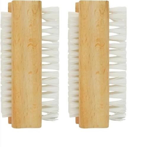 Image of Wooden Nail Brush with Firm Nylon Bristles, Natural Wood Handle, Dual-Sided Design for Finger and Toe Nails, 9.3cm, Pack of 2