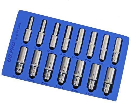 US PRO Tools 15PC 1/2" DR 6pt Deep Sockets 10-24mm in EVA Foam Tray 3976