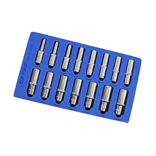 Us Pro Tools 15Pc 1/2" Dr 6Pt Deep Sockets 10-24Mm In Eva Foam Tray 3976