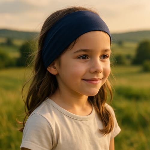 Wollhuhn ÖKO Kinder/Jungen/Mädchen Cooles Elastisches Stirnband/Haarband Bequem Zweilagig Jersey Viele Motive (Einfarbig Dunkelblau)