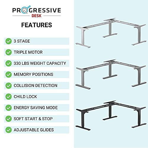 Progressive Desk L Shaped Standing Desk 78"X48", Corner 3 Stage Height Adjustable Electric Executive Desk, Triple Motor- Bright Beech, Black Frame #TOP6