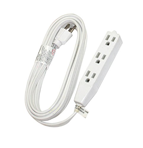 POWTECH Heavy Duty 3 Outlet Grounded Indoor Home Office Extention Cord,12 -FEET, 16 GAUGE (SPT-3) 16 AWG 3, 125V, 1625 Watt,3 Conducter Polarized Extension Cord, White - UL Listed,PT-3916-12WHT